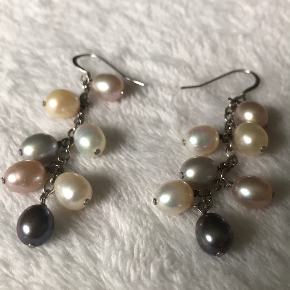 👑Multi colored pearl sterling silver earrings 💕